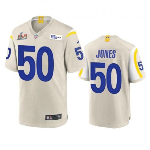 Los Angeles Los Angeles Rams #50 Ernest Jones Men's Super Bowl LVI Patch Game Jersey - Bone Men's