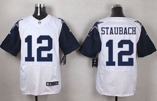 Cowboys #12 Roger Staubach White Men's Stitched Elite Rush Jersey