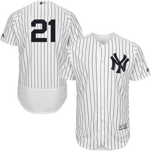 New York Yankees #21 Paul O'Neill White Strip Flexbase Authentic Collection Stitched Jersey Men's