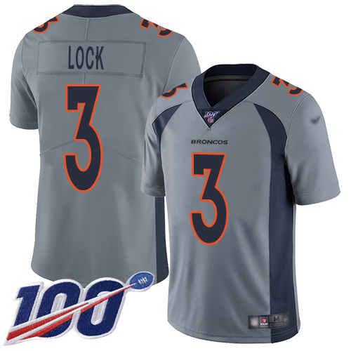 Denver Broncos #3 Drew Lock Gray Youth Stitched Limited Inverted Legend 100th Season Jersey Youth