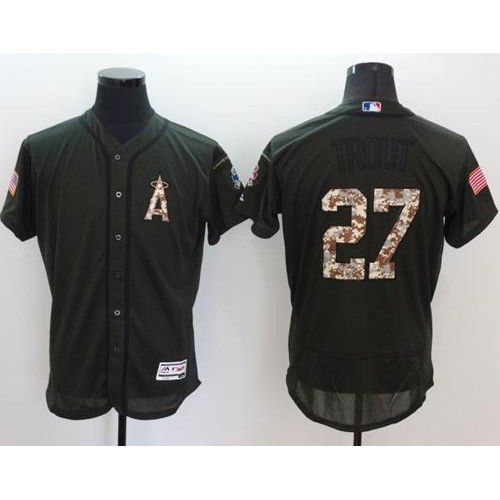 Los Angeles Angels of Anaheim #27 Mike Trout Green Flexbase Authentic Collection Salute to Service Stitched Jersey Men's