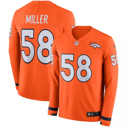 Men's Denver Broncos #58 Von Miller Orange Team Color Men's Stitched Limited Therma Long Sleeve Jersey Men's