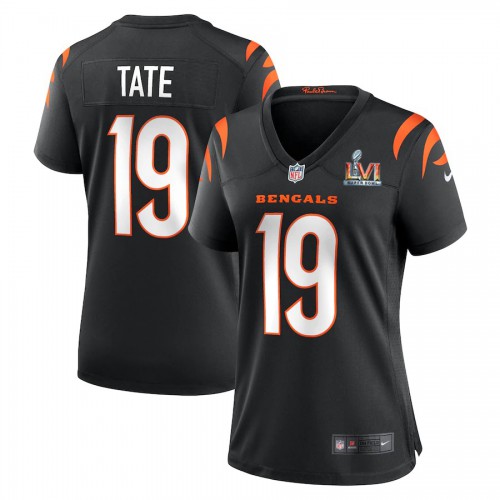 Cincinnati Cincinnati Bengals #19 Auden Tate White Super Bowl LVI Patch Women's Game Jersey Womens