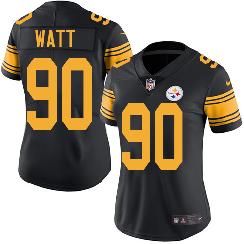 Steelers #90 T. J. Watt Black Women's Stitched Limited Rush Jersey