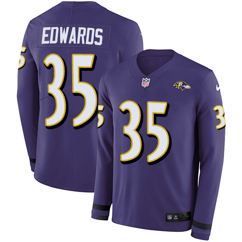 Baltimore Ravens #35 Gus Edwards Purple Team Color Youth Stitched Limited Therma Long Sleeve Jersey Youth