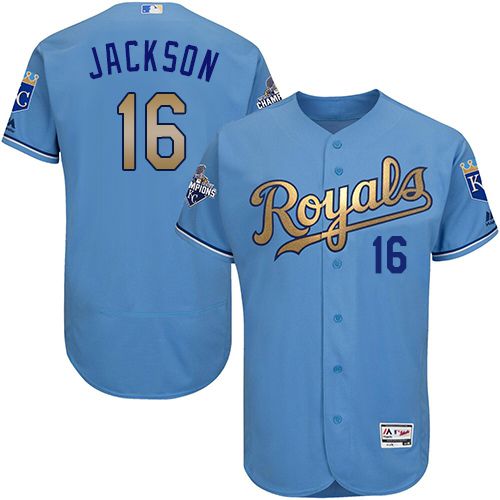 Kansas City Royals #16 Bo Jackson Light Blue FlexBase Authentic 2015 World Series Champions Gold Program Stitched Jersey Men's