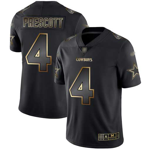 Cowboys #4 Dak Prescott Black/Gold Men's Stitched Vapor Untouchable Limited Jersey