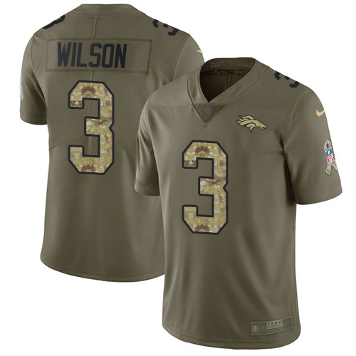 Broncos #3 Russell Wilson Olive/Camo Men's Stitched Limited 2017 Salute To Service Jersey