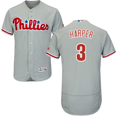 Philadelphia Phillies #3 Bryce Harper Grey Flexbase Authentic Collection Stitched Jersey Men's