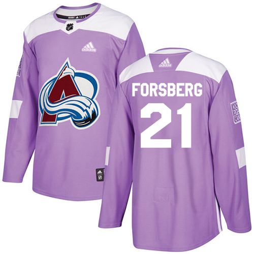 Adidas Colorado Avalanche #21 Peter Forsberg Purple Authentic Fights Cancer Stitched Jersey Men's