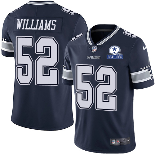 Dallas Cowboys #52 Connor Williams Navy Blue Team Color Men's Stitched With Established In 1960 Patch Vapor Untouchable Limited Jersey Men's