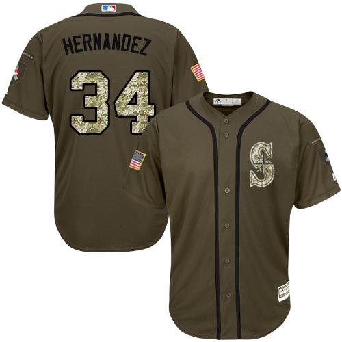 Seattle Mariners #34 Felix Hernandez Green Salute to Service Stitched Jersey Men's