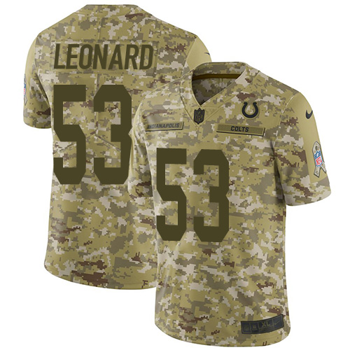 Indianapolis Colts #53 Darius Leonard Camo Men's Stitched Limited 2018 Salute To Service Jersey Men's