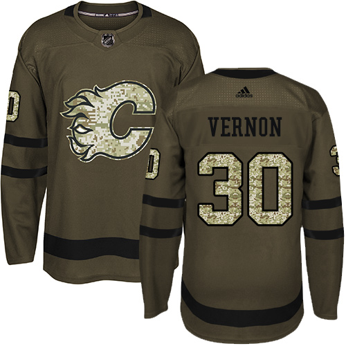 Adidas Calgary Flames #30 Mike Vernon Green Salute to Service Stitched Jersey Men's