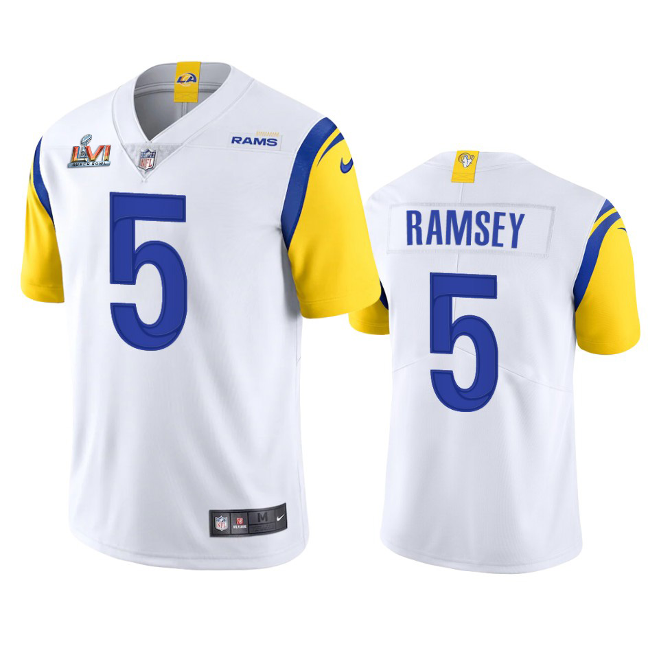 Los Angeles Rams #5 Jalen Ramsey Men's Super Bowl LVI Patch Alternate Vapor Limited Jersey - White