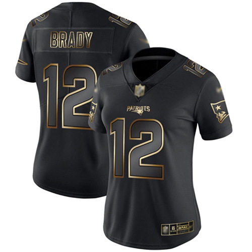 Patriots #12 Tom Brady Black/Gold Women's Stitched Vapor Untouchable Limited Jersey
