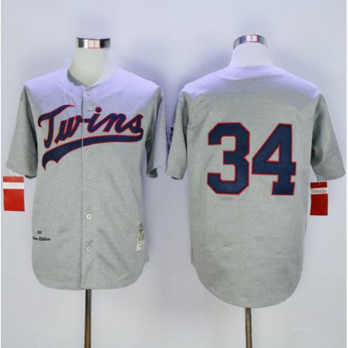 Mitchell And Ness 1969 Minnesota Twins #34 Kirby Puckett Grey Throwback Stitched Jersey Men's
