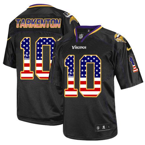 Vikings #10 Fran Tarkenton Black Men's Stitched Elite USA Flag Fashion Jersey
