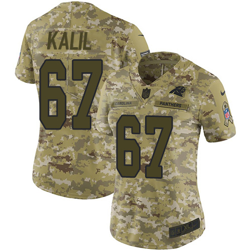 Carolina Panthers #67 Ryan Kalil Camo Women's Stitched Limited 2018 Salute to Service Jersey Womens