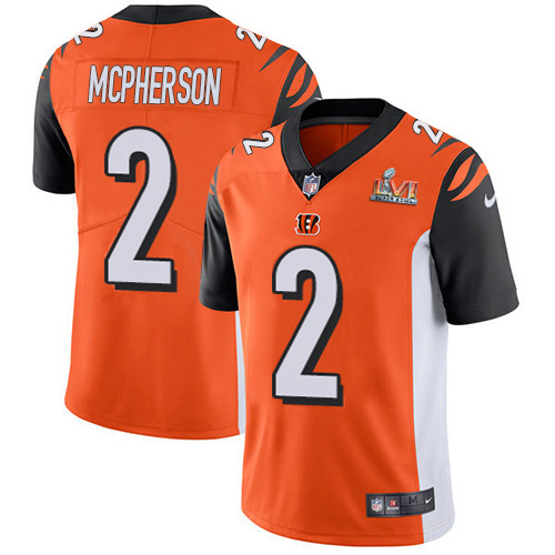 Bengals #2 Evan McPherson Orange Alternate Super Bowl LVI Patch Men's Stitched Vapor Untouchable Limited Jersey