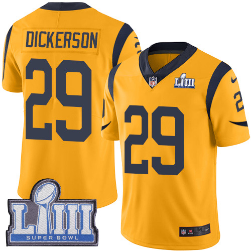 Rams #29 Eric Dickerson Gold Super Bowl LIII Bound Men's Stitched Limited Rush Jersey