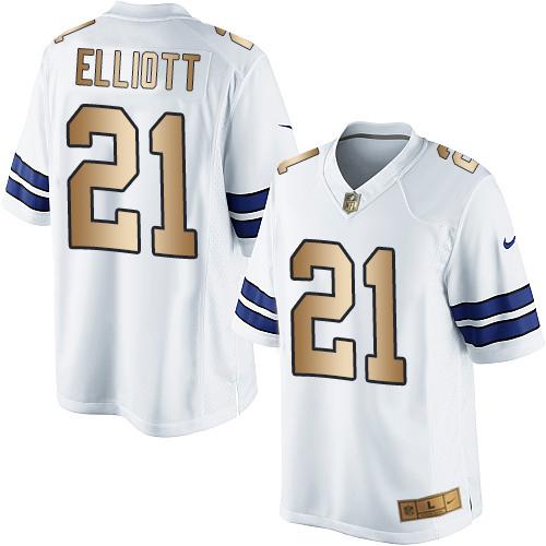 Cowboys #21 Ezekiel Elliott White Men's Stitched Limited Gold Jersey