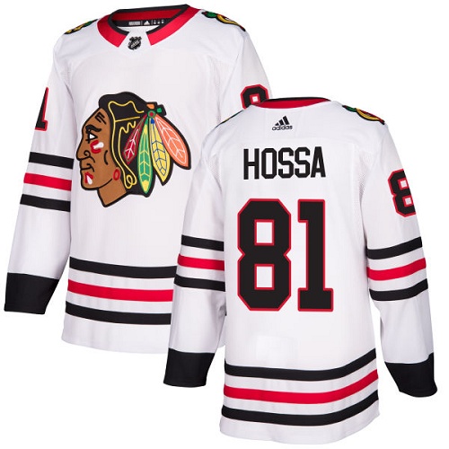Adidas Chicago Blackhawks #81 Marian Hossa White Road Authentic Stitched Jersey Men's