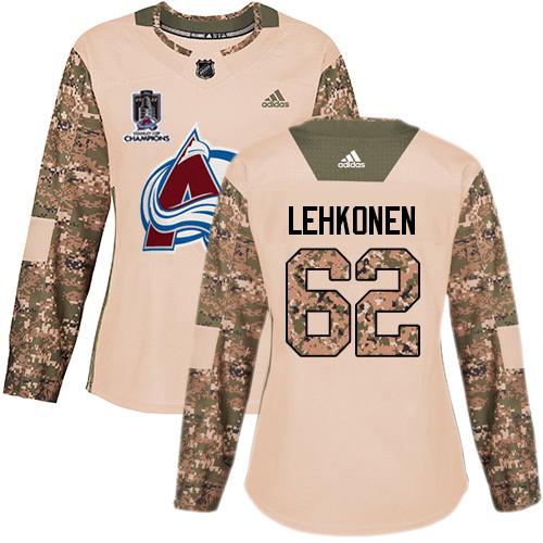 Adidas Colorado Avalanche #62 Artturi Lehkonen Camo Authentic Women's 2022 Stanley Cup Champions Veterans Day Stitched Jersey Womens