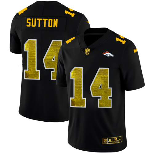 Denver Denver Broncos #14 Courtland Sutton Men's Black Golden Sequin Vapor Limited Jersey Men's