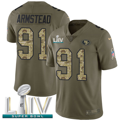 San Francisco 49ers #91 Arik Armstead Olive/Camo Super Bowl LIV 2020 Men's Stitched Limited 2017 Salute To Service Jersey Men's