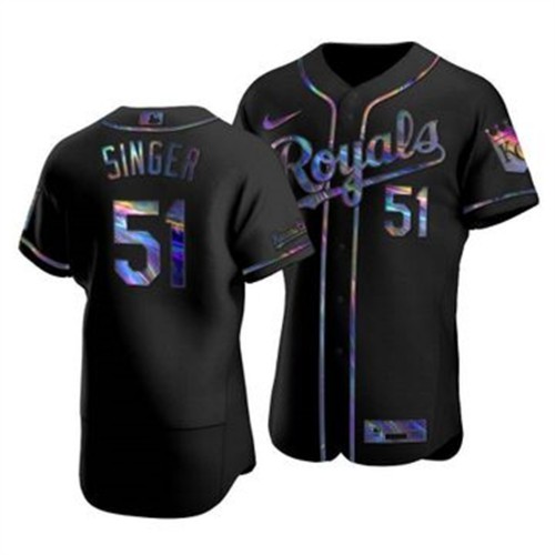 Kansas City Kansas City Royals #51 Brady Singer Men's Iridescent Holographic Collection Jersey - Black Men's