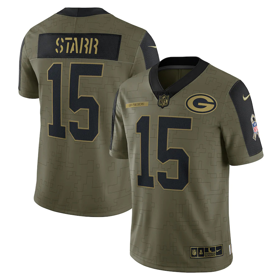 Green Bay Packers #15 Bart Starr Olive 2021 Salute To Service Limited Player Jersey