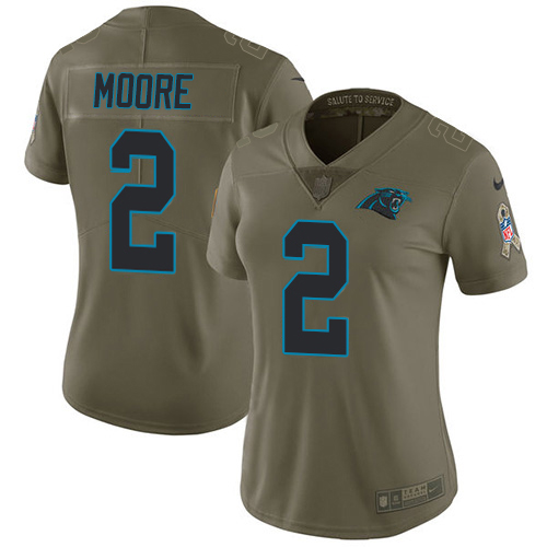 Panthers #2 DJ Moore Olive Women's Stitched Limited 2017 Salute To Service Jersey