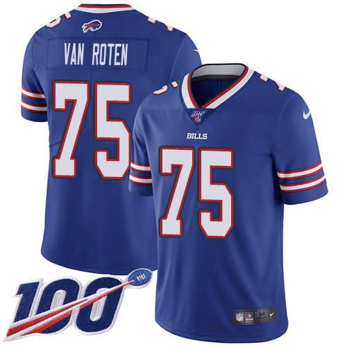 Bills #75 Greg Van Roten Royal Blue Team Color Youth Stitched 100th Season Vapor Limited Jersey