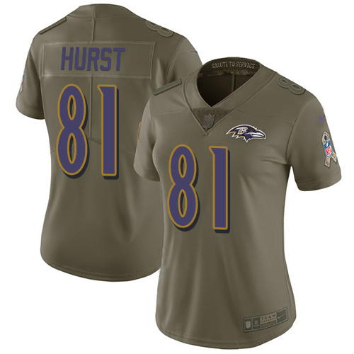 Baltimore Ravens #81 Hayden Hurst Olive Women's Stitched Limited 2017 Salute to Service Jersey Womens