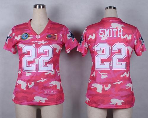Cowboys #22 Emmitt Smith Pink Women's Stitched Elite Camo Fashion Jersey