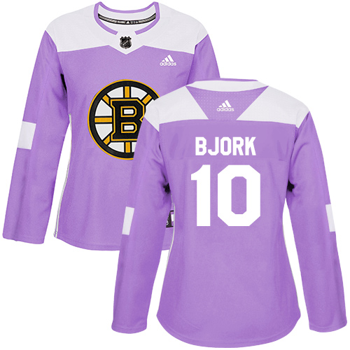 Adidas Boston Bruins #10 Anders Bjork Purple Authentic Fights Cancer Women's Stitched Jersey Womens