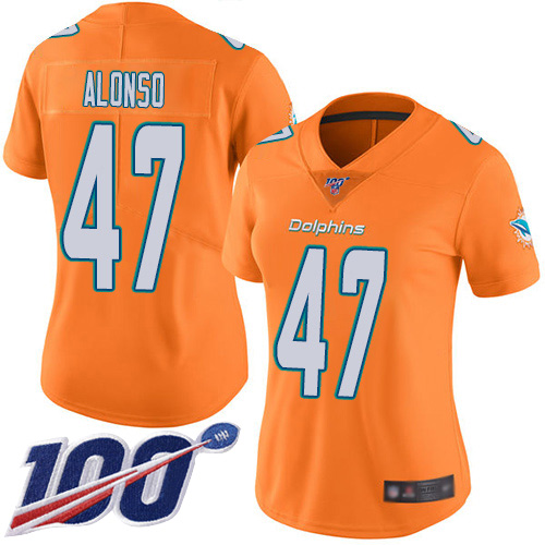 Miami Dolphins #47 Kiko Alonso Orange Women's Stitched Limited Rush 100th Season Jersey Womens