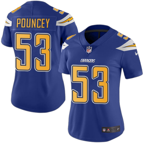 Los Angeles Chargers #53 Mike Pouncey Electric Blue Women's Stitched Limited Rush Jersey Womens