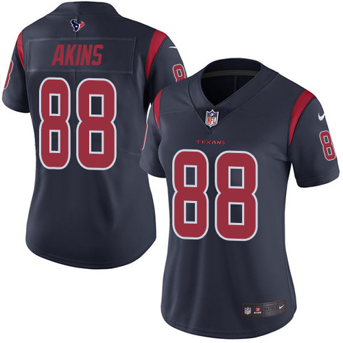 Houston Texans #88 Jordan Akins Navy Blue Women's Stitched Limited Rush Jersey Womens