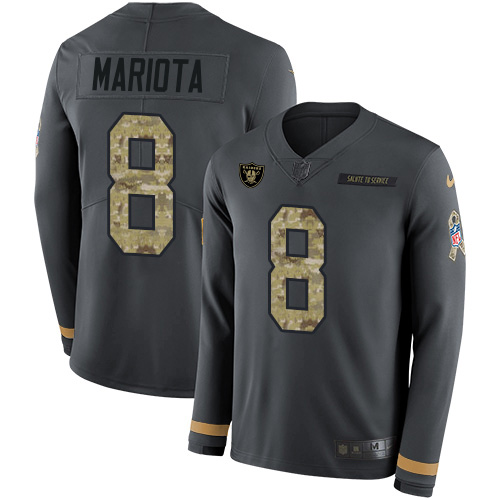 Las Vegas Raiders #8 Marcus Mariota Anthracite Salute to Service Men's Stitched Limited Therma Long Sleeve Jersey Men's