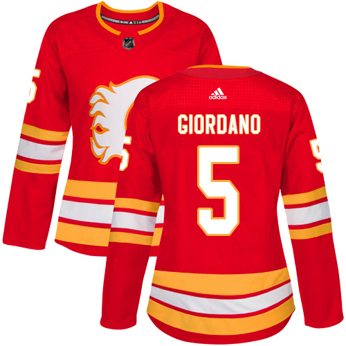 Adidas Calgary Flames #5 Mark Giordano Red Alternate Authentic Women's Stitched Jersey Womens