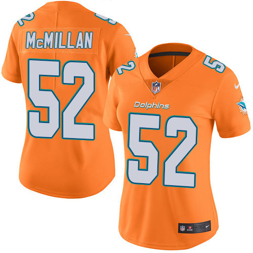 Miami Dolphins #52 Raekwon McMillan Orange Women's Stitched Limited Rush Jersey Womens