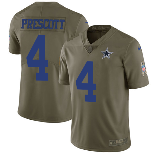 Cowboys #4 Dak Prescott Olive Men's Stitched Limited 2017 Salute To Service Jersey