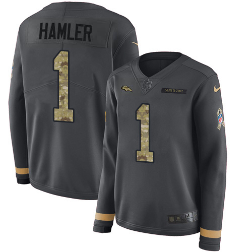 Broncos #1 KJ Hamler Anthracite Salute To Service Women's Stitched Limited Therma Long Sleeve Jersey