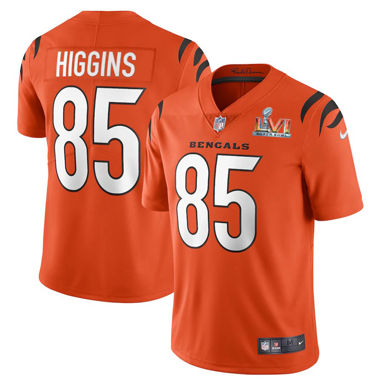 Cincinnati Bengals #85 Tee Higgins Orange Super Bowl LVI Patch Youth Alternate Vapor Limited Jersey