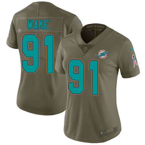 Miami Dolphins #91 Cameron Wake Olive Women's Stitched Limited 2017 Salute to Service Jersey Womens