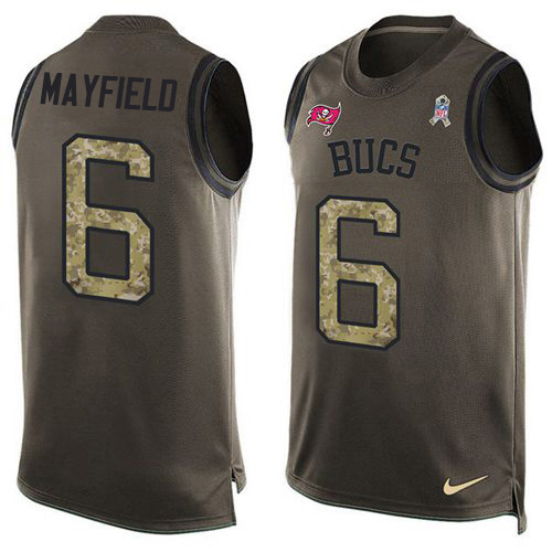 Buccaneers #6 Baker Mayfield Green Men's Stitched Limited Salute To Service Tank Top Jersey