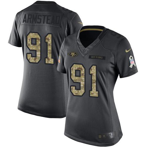 San Francisco 49ers #91 Arik Armstead Black Women's Stitched Limited 2016 Salute to Service Jersey Womens