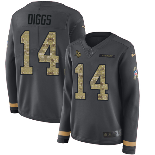 Minnesota Vikings #14 Stefon Diggs Anthracite Salute to Service Women's Stitched Limited Therma Long Sleeve Jersey Womens